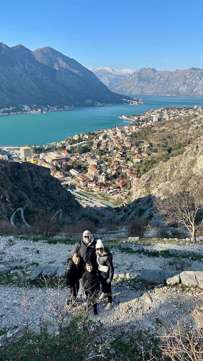 Brendan and his family on a hike above the Bay of Kotor